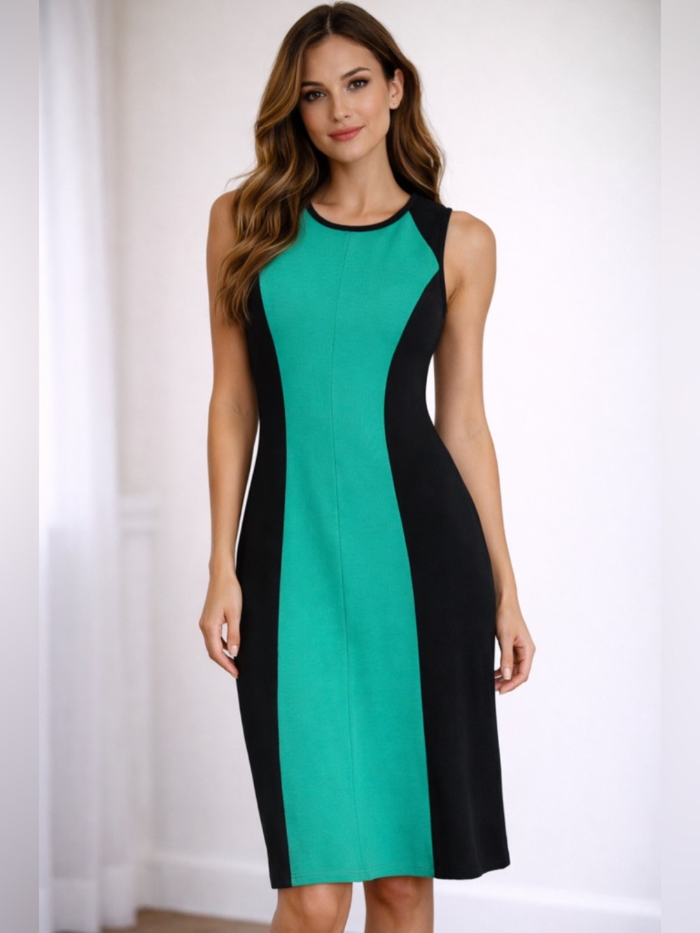 Sleeveless Black & Teal Colorblock Dress